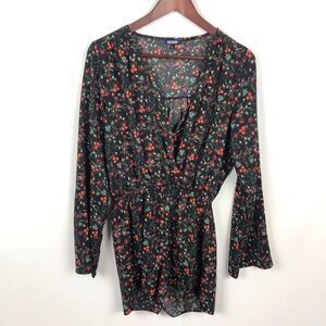 Tildon Black Red Floral Surplice Romper